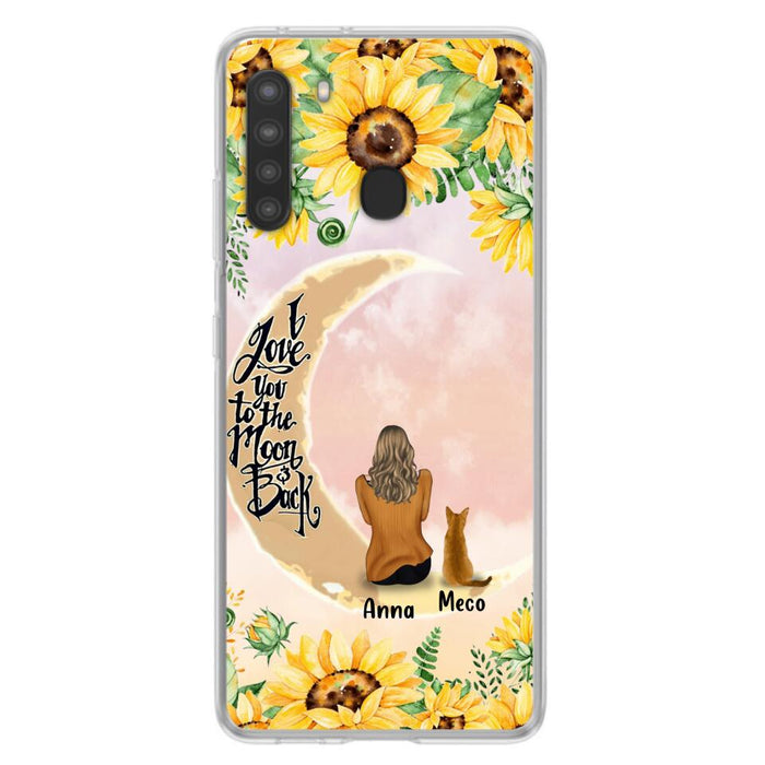 Custom Personalized Cat Sun Flower Phone Case - Upto 6 Cats - Gift Idea For Cat Lover - I Love You To The Moon And Back - Case For iPhone And Samsung