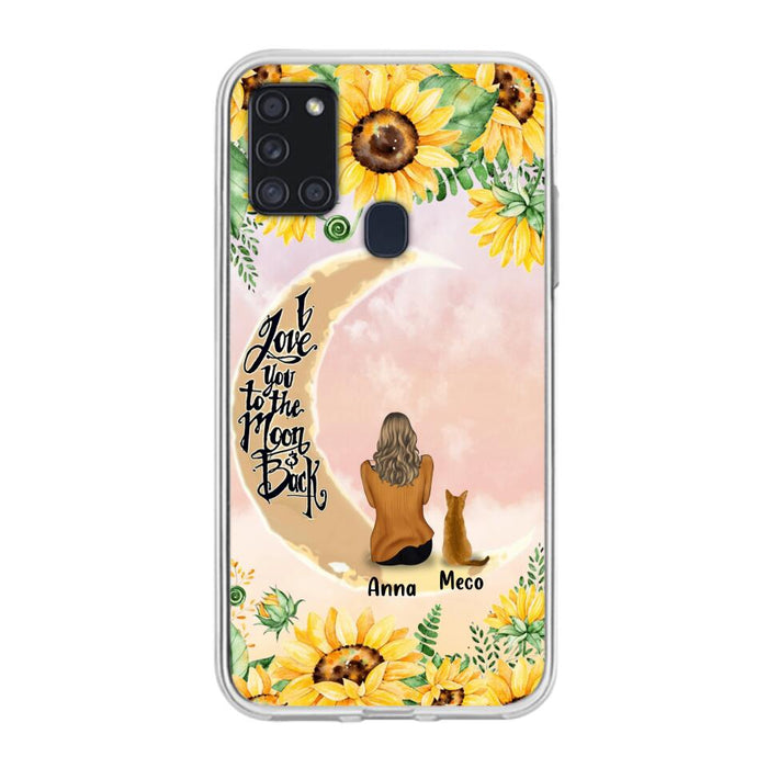 Custom Personalized Cat Sun Flower Phone Case - Upto 6 Cats - Gift Idea For Cat Lover - I Love You To The Moon And Back - Case For iPhone And Samsung