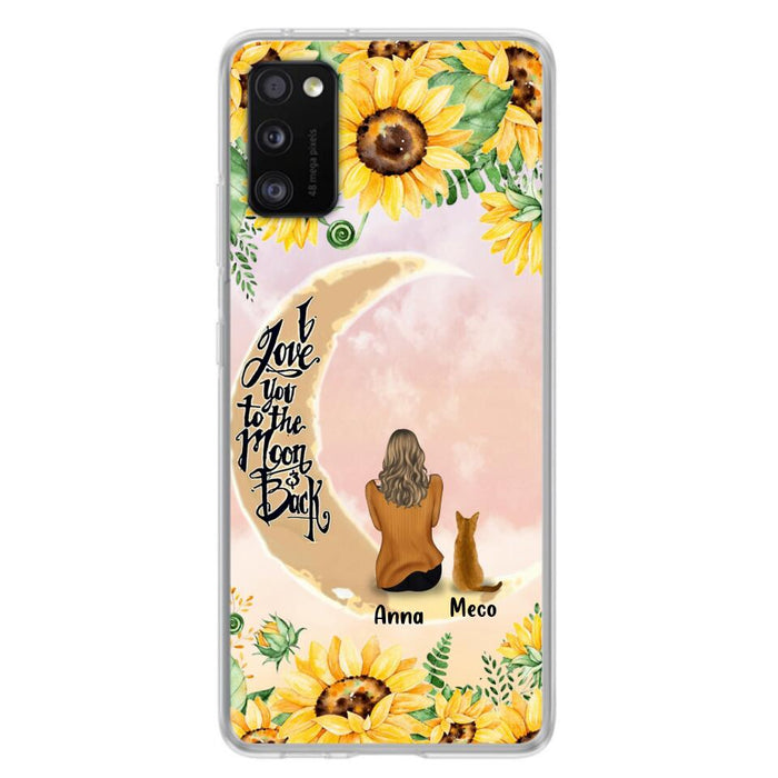 Custom Personalized Cat Sun Flower Phone Case - Upto 6 Cats - Gift Idea For Cat Lover - I Love You To The Moon And Back - Case For iPhone And Samsung