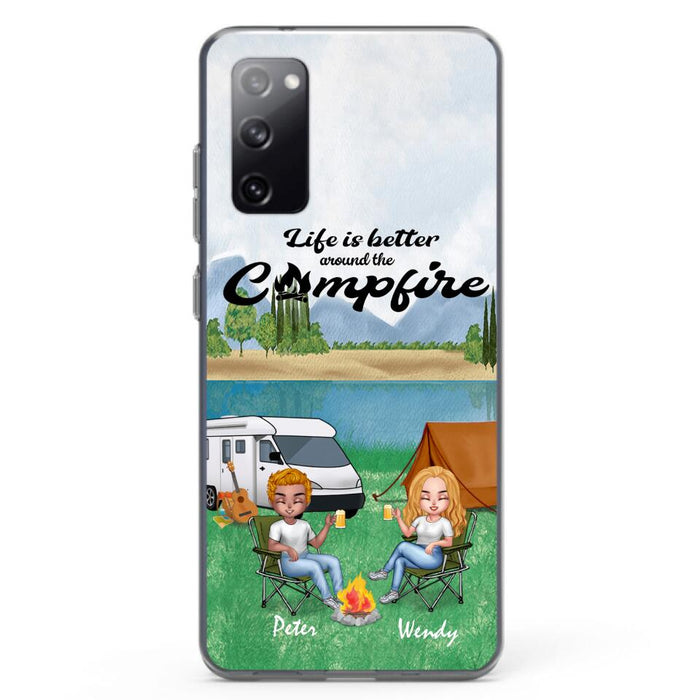 Custom Personalized Camping Couple With Dog Phone Case - Couple With Upto 3 Dogs - Gift Idea For Dog/ Camping Lover - Let's Be Adventurers - Case For iPhone And Samsung