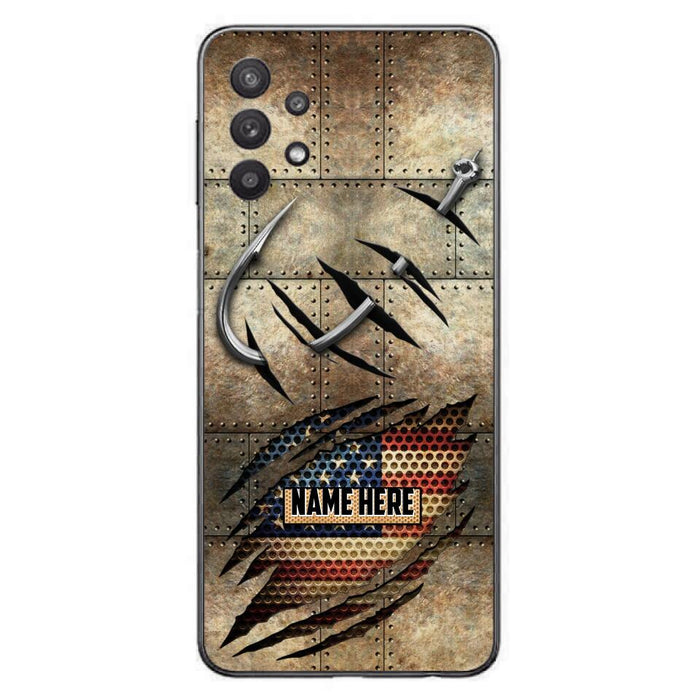 Custom Personalized Fishing America Flag Phone Case - Gift Idea For Fishing Lover - Case For iPhone And Samsung