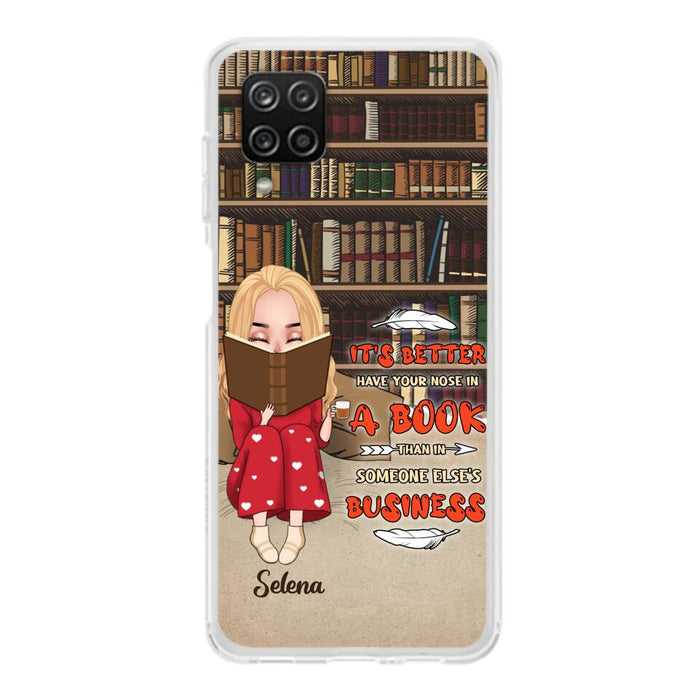 Custom Personalized Reading Chibi Girl Phone Case - Gift Idea For Reading Lover - It's Better To Have Your Nose In A Book - Case For iPhone And Samsung