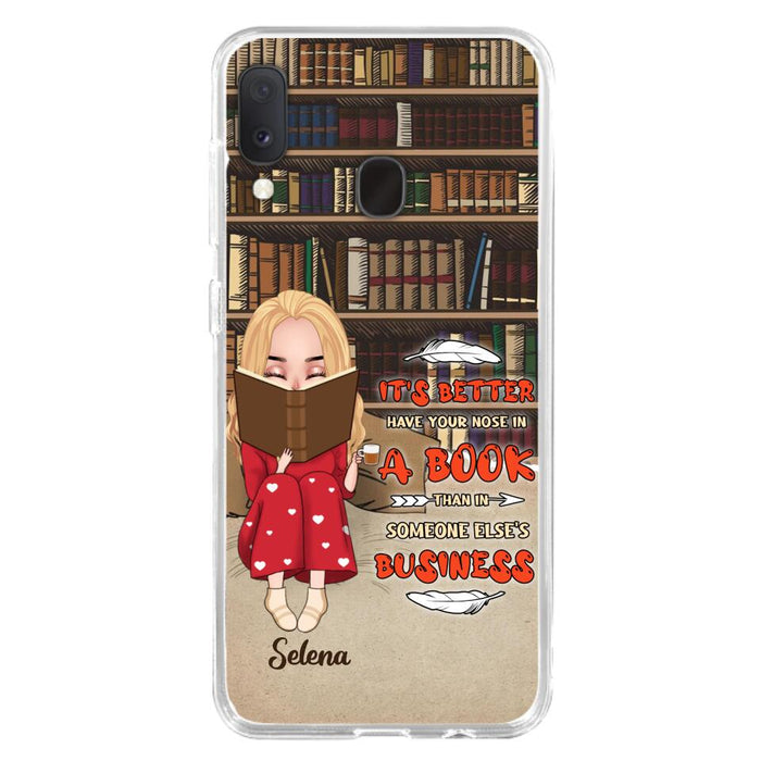 Custom Personalized Reading Chibi Girl Phone Case - Gift Idea For Reading Lover - It's Better To Have Your Nose In A Book - Case For iPhone And Samsung