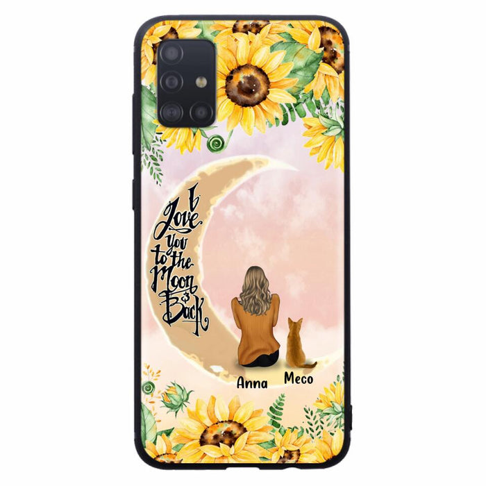 Custom Personalized Cat Sun Flower Phone Case - Upto 6 Cats - Gift Idea For Cat Lover - I Love You To The Moon And Back - Case For iPhone And Samsung