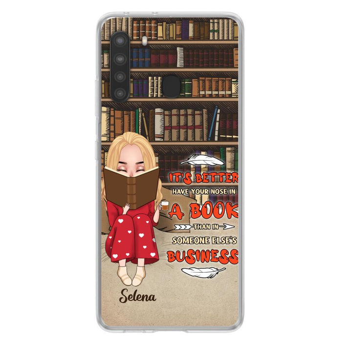 Custom Personalized Reading Chibi Girl Phone Case - Gift Idea For Reading Lover - It's Better To Have Your Nose In A Book - Case For iPhone And Samsung