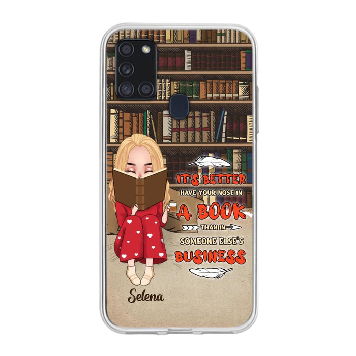 Custom Personalized Reading Chibi Girl Phone Case - Gift Idea For Reading Lover - It's Better To Have Your Nose In A Book - Case For iPhone And Samsung