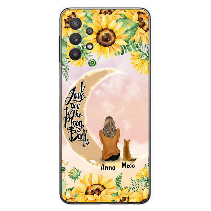 Custom Personalized Cat Sun Flower Phone Case - Upto 6 Cats - Gift Idea For Cat Lover - I Love You To The Moon And Back - Case For iPhone And Samsung