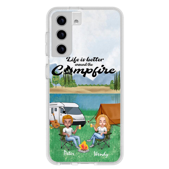 Custom Personalized Camping Couple With Dog Phone Case - Couple With Upto 3 Dogs - Gift Idea For Dog/ Camping Lover - Let's Be Adventurers - Case For iPhone And Samsung