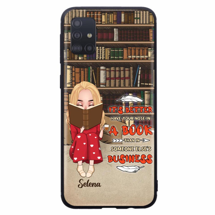 Custom Personalized Reading Chibi Girl Phone Case - Gift Idea For Reading Lover - It's Better To Have Your Nose In A Book - Case For iPhone And Samsung