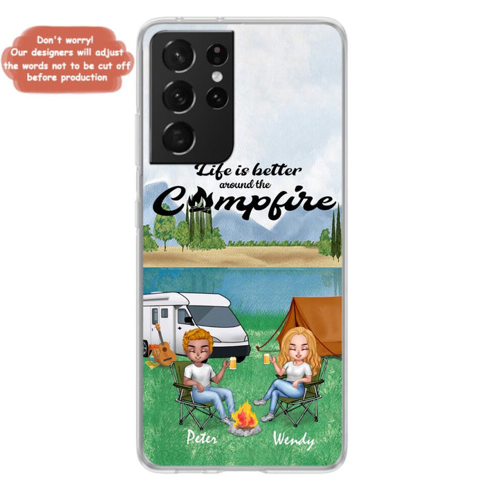 Custom Personalized Camping Couple With Dog Phone Case - Couple With Upto 3 Dogs - Gift Idea For Dog/ Camping Lover - Let's Be Adventurers - Case For iPhone And Samsung