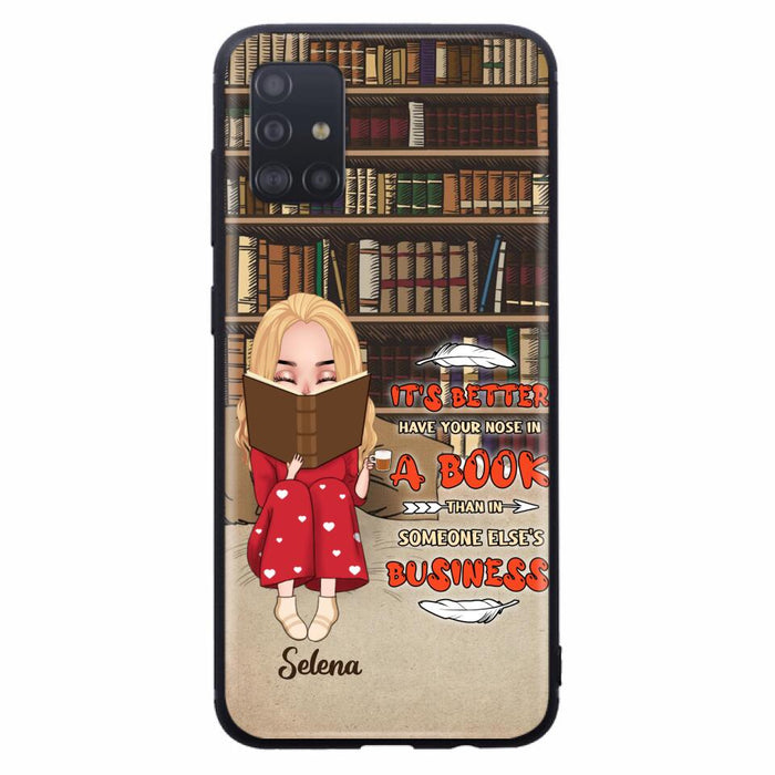 Custom Personalized Reading Chibi Girl Phone Case - Gift Idea For Reading Lover - It's Better To Have Your Nose In A Book - Case For iPhone And Samsung