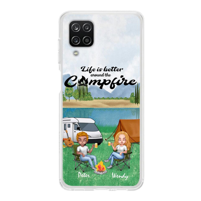 Custom Personalized Camping Couple With Dog Phone Case - Couple With Upto 3 Dogs - Gift Idea For Dog/ Camping Lover - Let's Be Adventurers - Case For iPhone And Samsung