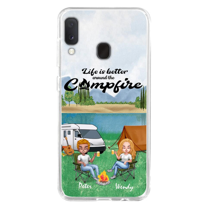 Custom Personalized Camping Couple With Dog Phone Case - Couple With Upto 3 Dogs - Gift Idea For Dog/ Camping Lover - Let's Be Adventurers - Case For iPhone And Samsung