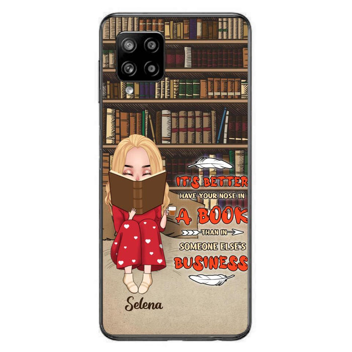 Custom Personalized Reading Chibi Girl Phone Case - Gift Idea For Reading Lover - It's Better To Have Your Nose In A Book - Case For iPhone And Samsung