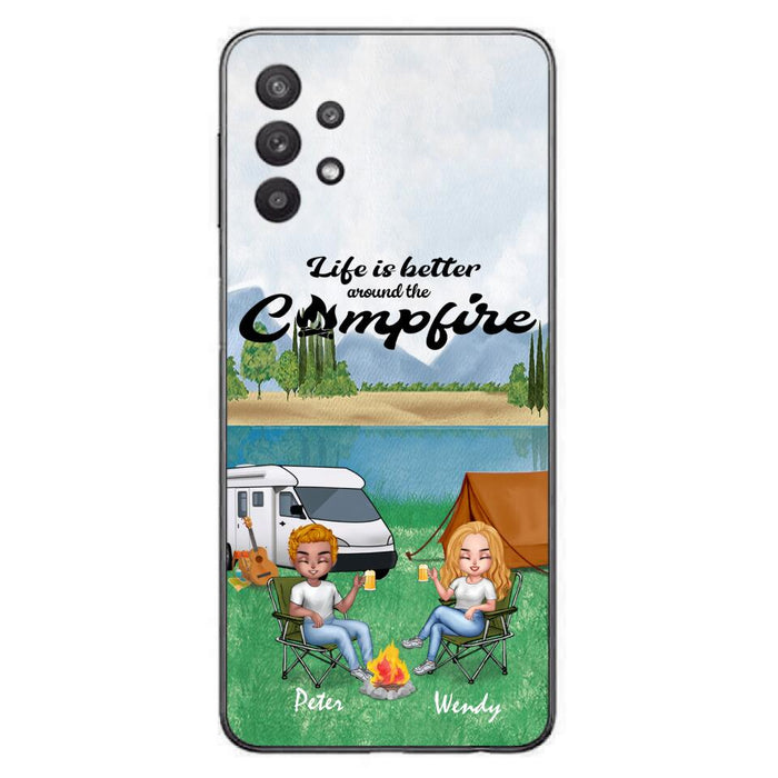 Custom Personalized Camping Couple With Dog Phone Case - Couple With Upto 3 Dogs - Gift Idea For Dog/ Camping Lover - Let's Be Adventurers - Case For iPhone And Samsung