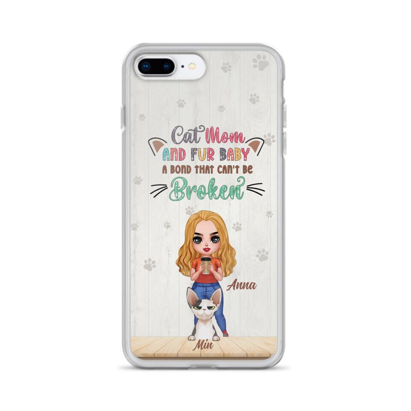 Personalized Cat Mom Chibi Phone Case - Gift Idea For Mother's Day/Cat Lovers With Up to 6 Cats - Cat Mom And Fur Baby A Bond That Can't Be Broken - Case For iPhone And Samsung