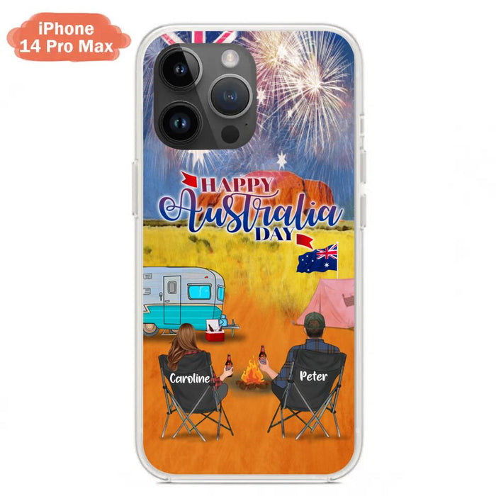 Custom Personalized Camping Happy Australia Day Phone Case - Couple/ Parents With Upto 2 Kids And 2 Pets - Gift Idea For Camping Lover - Case For iPhone And Samsung