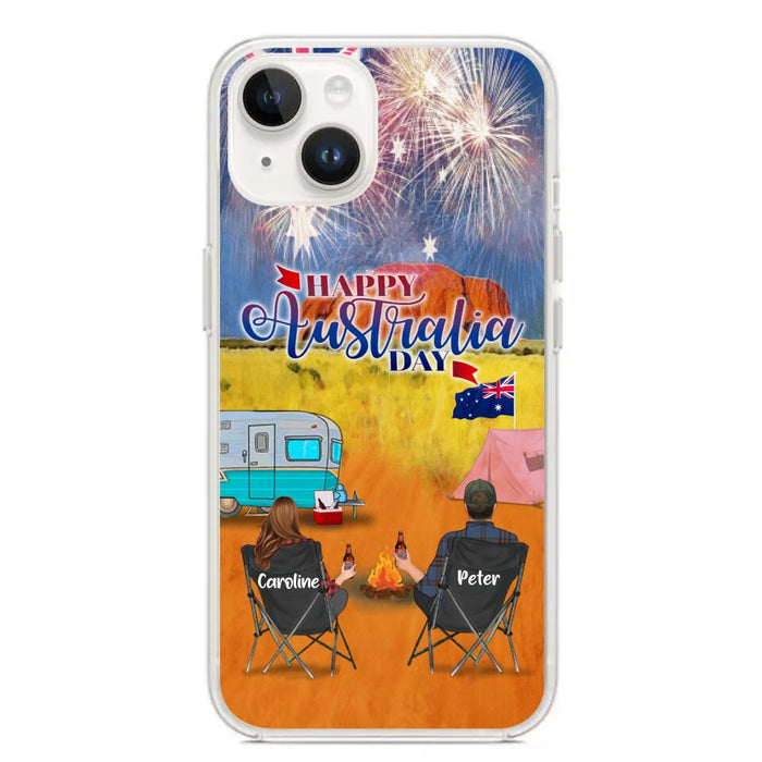 Custom Personalized Camping Happy Australia Day Phone Case - Couple/ Parents With Upto 2 Kids And 2 Pets - Gift Idea For Camping Lover - Case For iPhone And Samsung