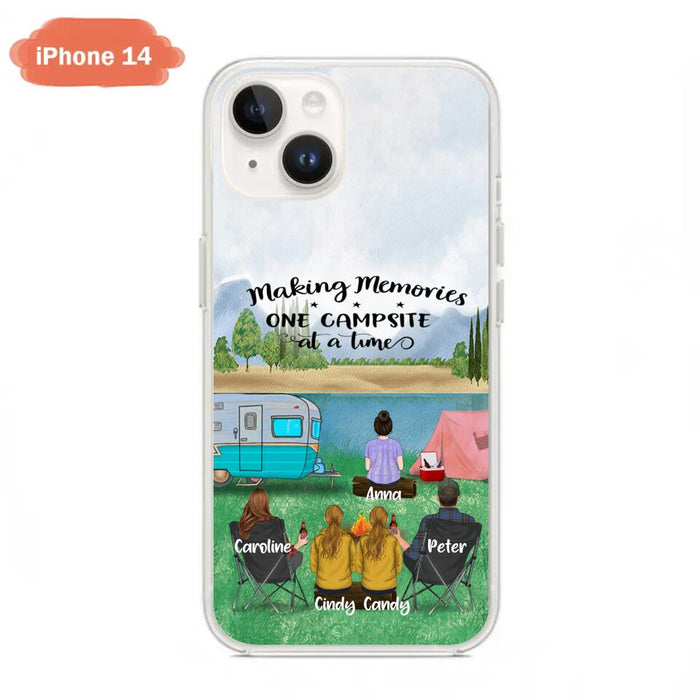 Custom Personalized Camping Phone Case - Couple With 3 Kids - Gift Idea For Camping Lover - Case For iPhone And Samsung