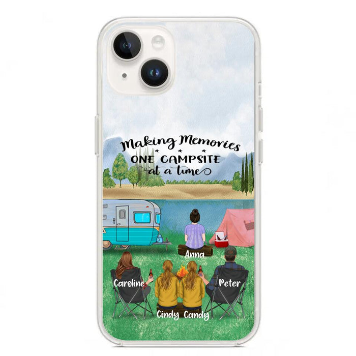 Custom Personalized Camping Phone Case - Couple With 3 Kids - Gift Idea For Camping Lover - Case For iPhone And Samsung