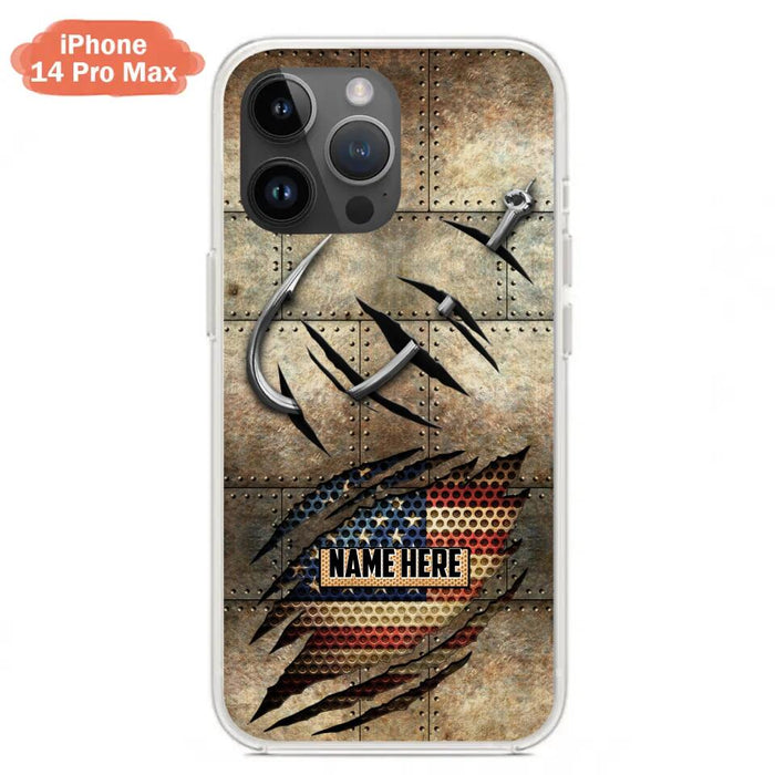 Custom Personalized Fishing America Flag Phone Case - Gift Idea For Fishing Lover - Case For iPhone And Samsung