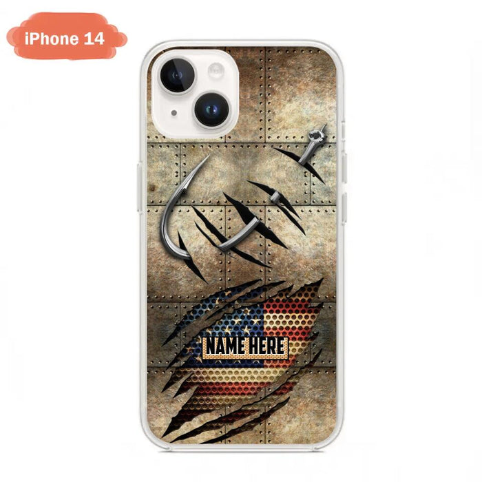 Custom Personalized Fishing America Flag Phone Case - Gift Idea For Fishing Lover - Case For iPhone And Samsung