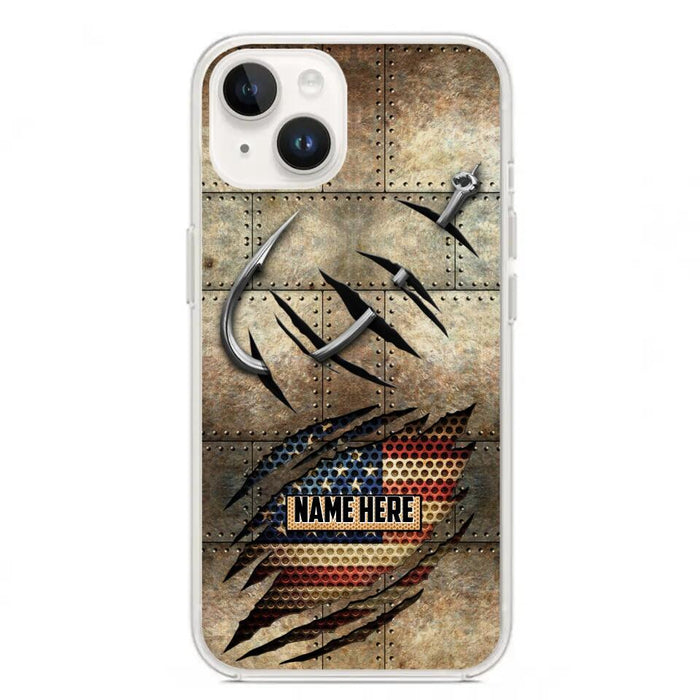 Custom Personalized Fishing America Flag Phone Case - Gift Idea For Fishing Lover - Case For iPhone And Samsung