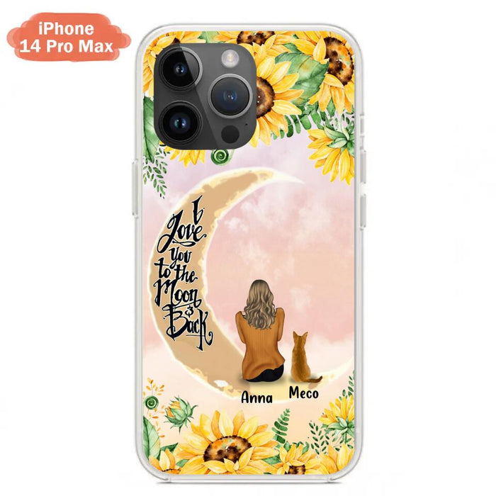 Custom Personalized Cat Sun Flower Phone Case - Upto 6 Cats - Gift Idea For Cat Lover - I Love You To The Moon And Back - Case For iPhone And Samsung