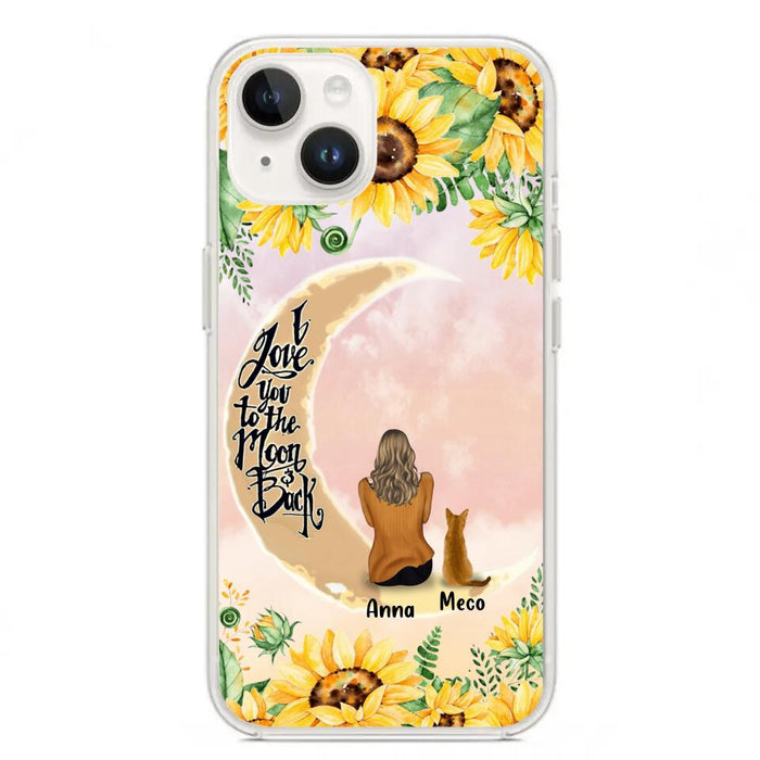 Custom Personalized Cat Sun Flower Phone Case - Upto 6 Cats - Gift Idea For Cat Lover - I Love You To The Moon And Back - Case For iPhone And Samsung