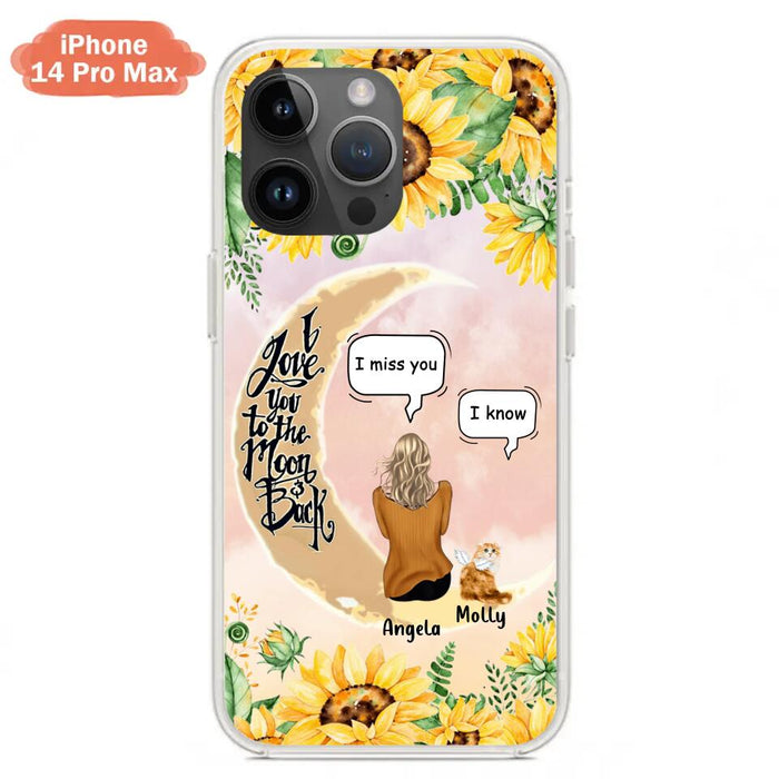 Custom Personalized Memorial Cat Sun Flower Phone Case - Upto 6 Cats - Memorial Gift Idea For Cat Lover - I Love You To The Moon And Back - Case For iPhone And Samsung