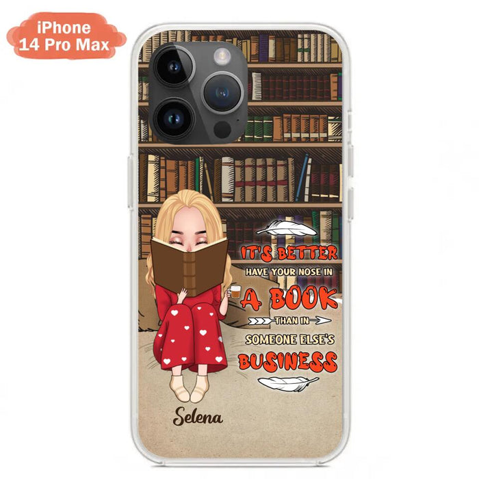 Custom Personalized Reading Chibi Girl Phone Case - Gift Idea For Reading Lover - It's Better To Have Your Nose In A Book - Case For iPhone And Samsung