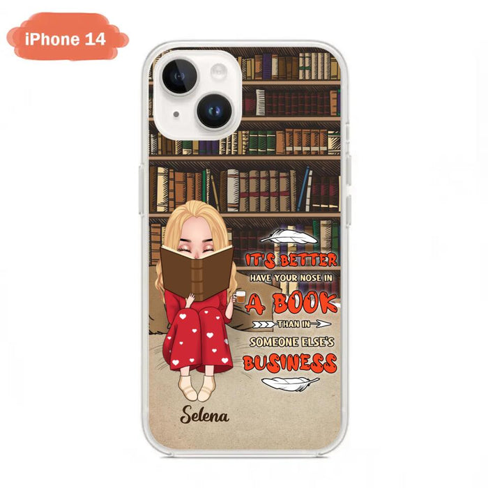 Custom Personalized Reading Chibi Girl Phone Case - Gift Idea For Reading Lover - It's Better To Have Your Nose In A Book - Case For iPhone And Samsung