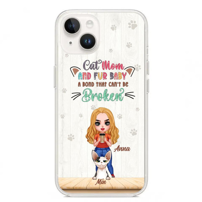 Personalized Cat Mom Chibi Phone Case - Gift Idea For Mother's Day/Cat Lovers With Up to 6 Cats - Cat Mom And Fur Baby A Bond That Can't Be Broken - Case For iPhone And Samsung