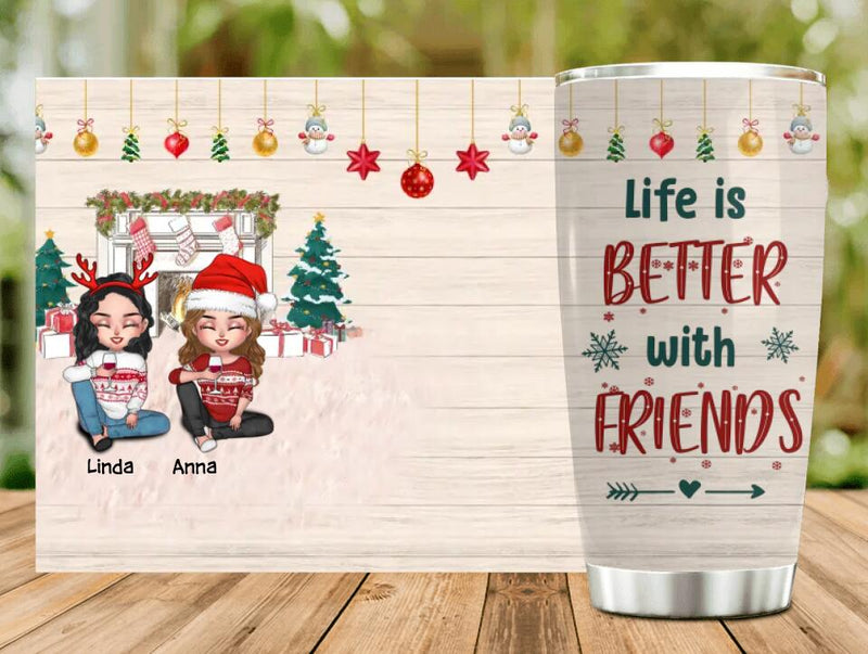 Personalized Christmas Besties Tumbler - Gift Idea For Besties/Christmas - Up To 4 Friends - Life Is Better With Friends