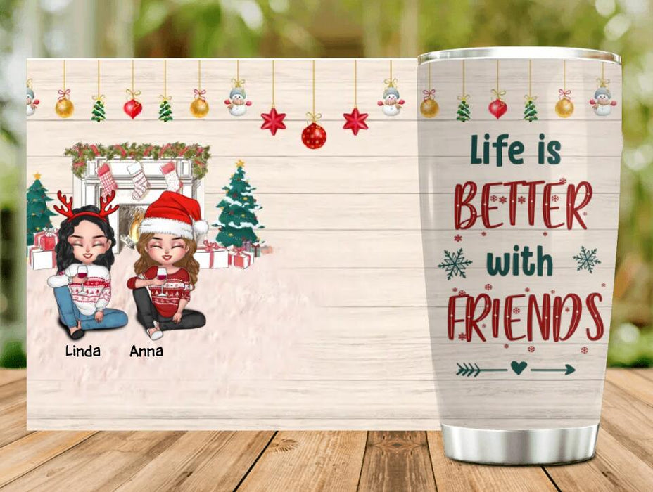 Custom Personalized Christmas Besties Tumbler - Gift Idea For Besties/Christmas - Up To 4 Friends - Life Is Better With Friends