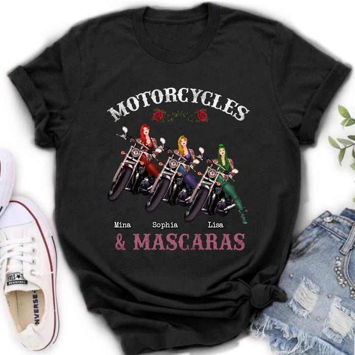 Custom Personalized Biker Shirt/ Hoodie - Gift Idea For Friends/ Besties with up to 3 Girls - Motorcycles and Mascaras