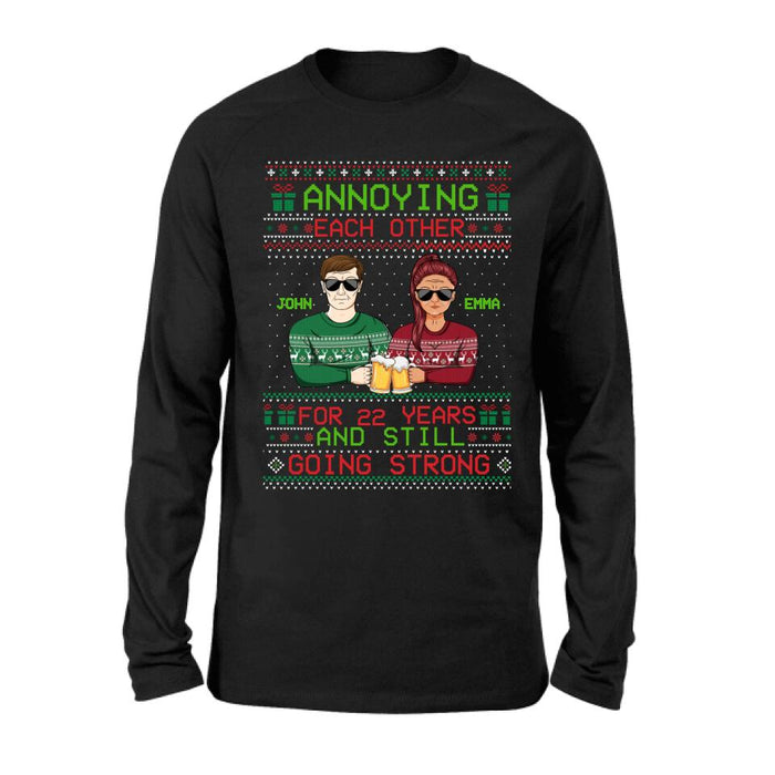 Custom Personalized Christmas Couple Shirt/ Hoodie - Anniversary Gift For Couple/Christmas - Annoying Each Other For 22 Years And Still Going Strong