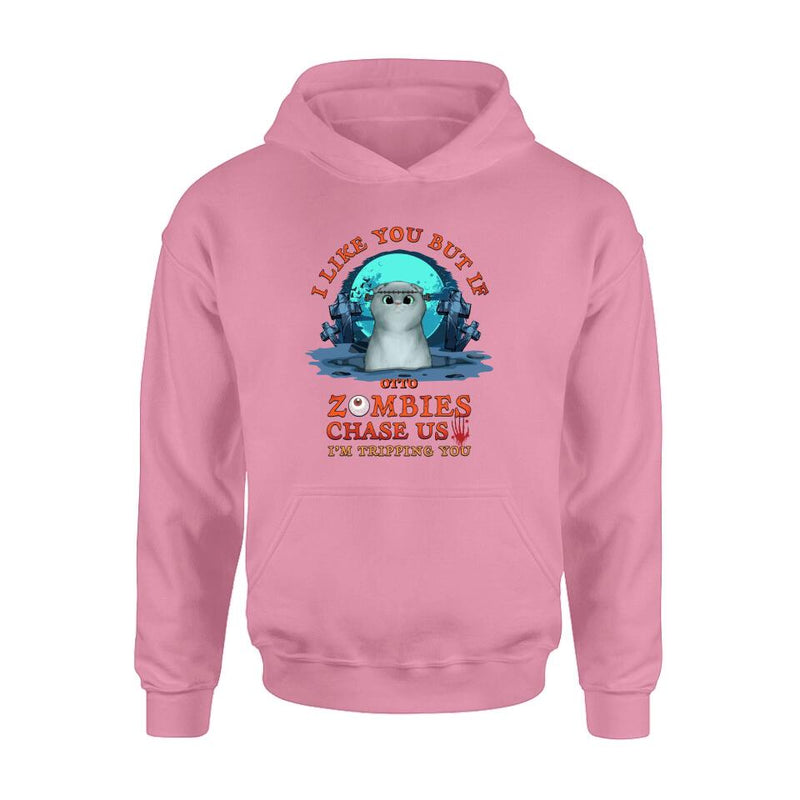 Personalized Pet Shirt/Hoodie - Up to 5 Dogs/Cats - Halloween Gift For Dog/Cat Lovers - I Like You But If Zombies Chase Us I'm Tripping You