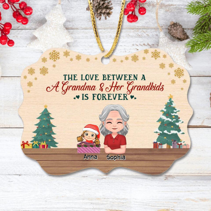 Custom Personalized Christmas Nana Grandma Rectangle Wooden Ornament - Gift Idea For Christmas/Grandma With Up To 3 Kids - The Love Between A Grandma & Her Grandkids Is Forever