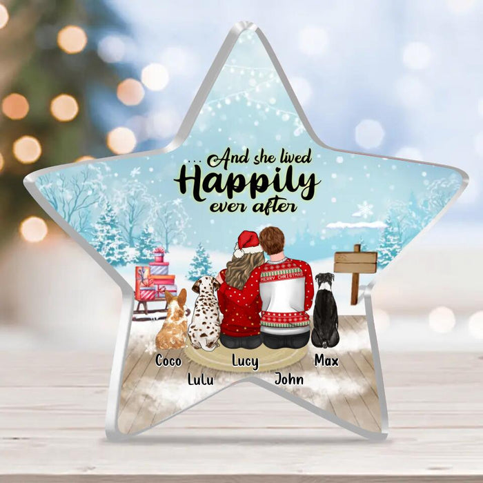 Custom Personalized Christmas Star Acrylic Plaque - Gift Idea For Couple/ Dog Owner/ Christmas with up to 3 Dogs - And She Lived Happily Ever After