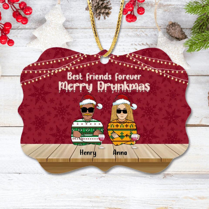 Custom Personalized Christmas Friends Rectangle Wooden Ornament - Upto 5 People - Christmas Decoration Gift For BFF, Besties, Best Friends, Family - Merry Drunkmas