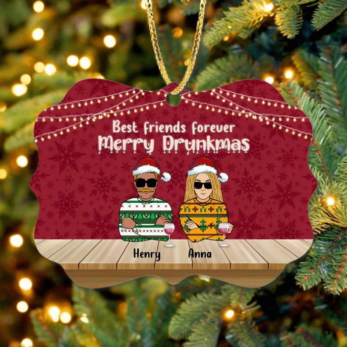 Custom Personalized Christmas Friends Rectangle Wooden Ornament - Upto 5 People - Christmas Decoration Gift For BFF, Besties, Best Friends, Family - Merry Drunkmas