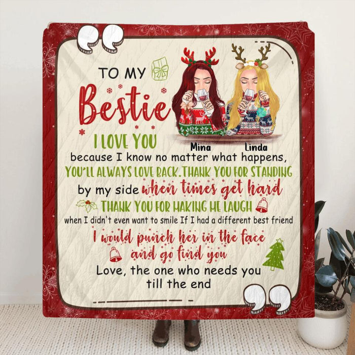 Custom Personalized Fleece Throw Blanket/ Quilt Blanket - Christmas Gift For Besties, Sisters - To My Bestie I Love You