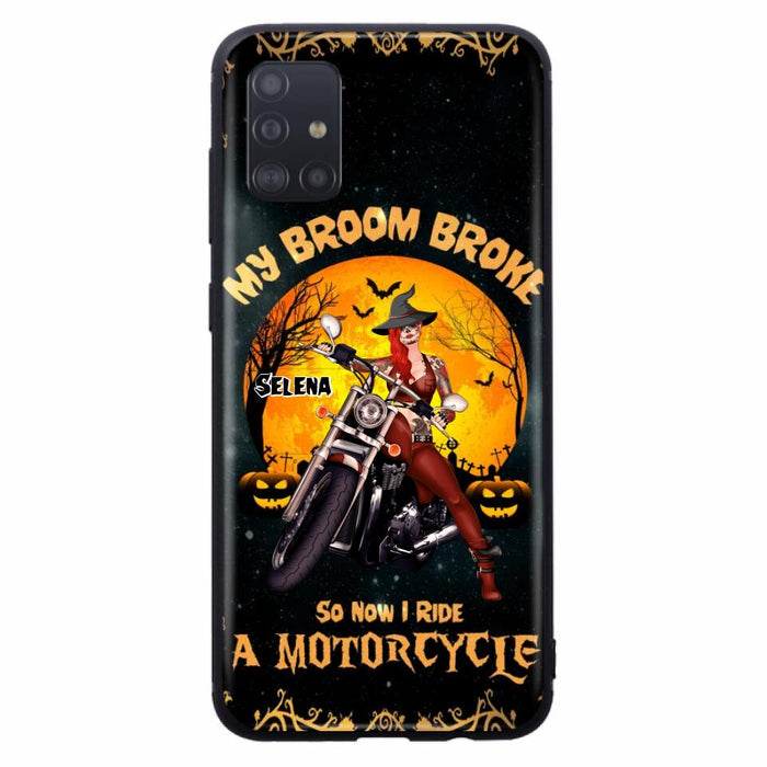 Custom Personalized Witch Phone Case - Upto 4 Dogs - Halloween Gifts For Friends/Dog Lovers  - My Broom Broke So Now I Ride A Motorcycle - Case For iPhone/Samsung