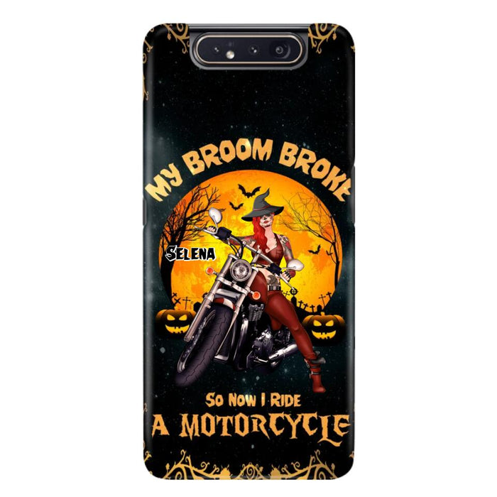 Custom Personalized Witch Phone Case - Upto 4 Dogs - Halloween Gifts For Friends/Dog Lovers  - My Broom Broke So Now I Ride A Motorcycle - Case For iPhone/Samsung