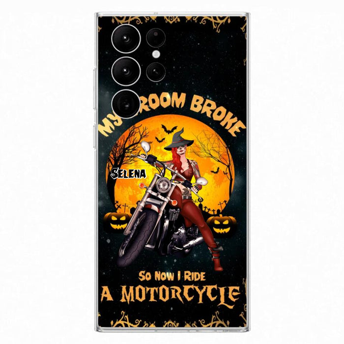 Custom Personalized Witch Phone Case - Upto 4 Dogs - Halloween Gifts For Friends/Dog Lovers  - My Broom Broke So Now I Ride A Motorcycle - Case For iPhone/Samsung