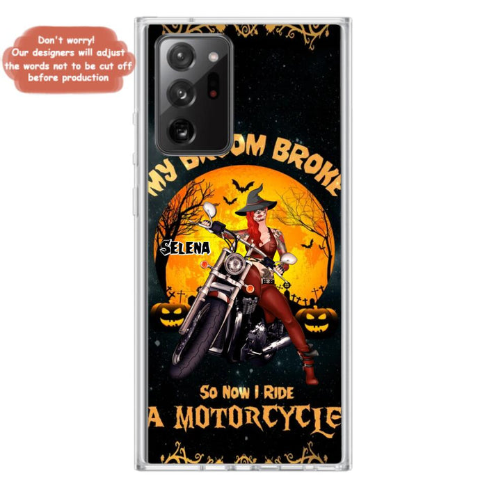 Custom Personalized Witch Phone Case - Upto 4 Dogs - Halloween Gifts For Friends/Dog Lovers  - My Broom Broke So Now I Ride A Motorcycle - Case For iPhone/Samsung