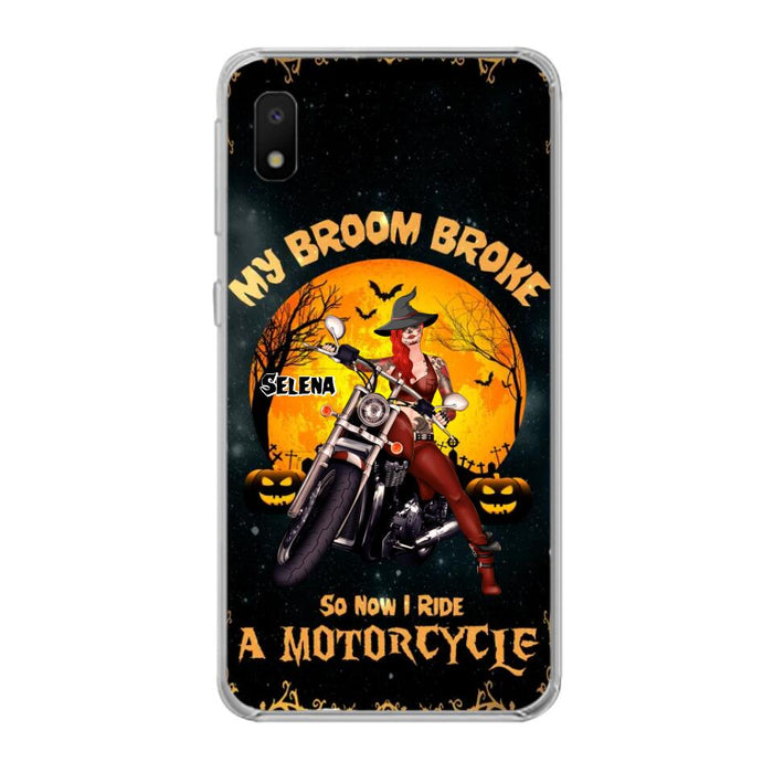 Custom Personalized Witch Phone Case - Upto 4 Dogs - Halloween Gifts For Friends/Dog Lovers  - My Broom Broke So Now I Ride A Motorcycle - Case For iPhone/Samsung