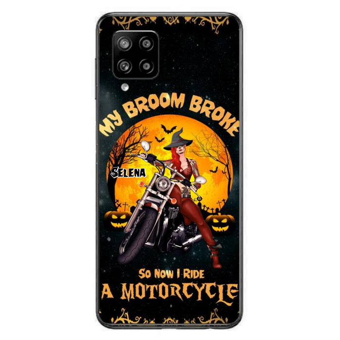 Custom Personalized Witch Phone Case - Upto 4 Dogs - Halloween Gifts For Friends/Dog Lovers  - My Broom Broke So Now I Ride A Motorcycle - Case For iPhone/Samsung