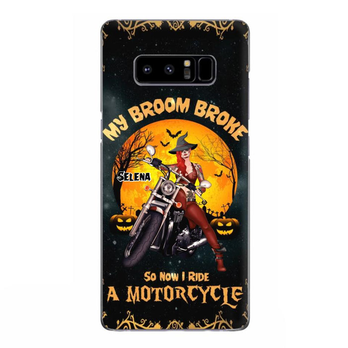 Custom Personalized Witch Phone Case - Upto 4 Dogs - Halloween Gifts For Friends/Dog Lovers  - My Broom Broke So Now I Ride A Motorcycle - Case For iPhone/Samsung